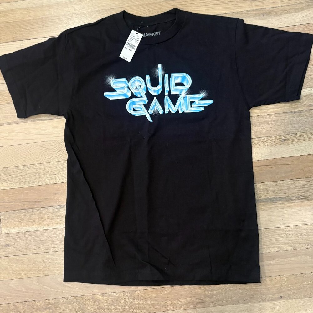 Market x Netflix Squid Game Blue Graffiti Piggy Bank T-Shirt NWT Black S or M
